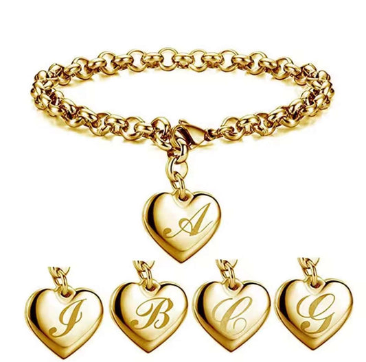 Initial Charm Gold Bracelet
