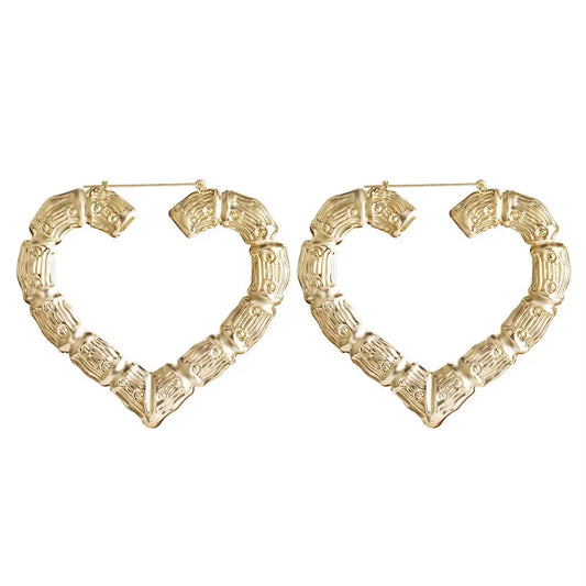 Big Large Bamboo Heart Hoop Earrings Women Gold Silver Color Basketball Wives Statement Brincos Boho Jewelry Party Gift