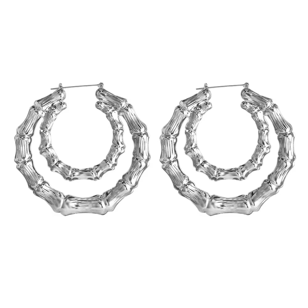 Big Large Bamboo Heart Hoop Earrings Women Gold Silver Color Basketball Wives Statement Brincos Boho Jewelry Party Gift