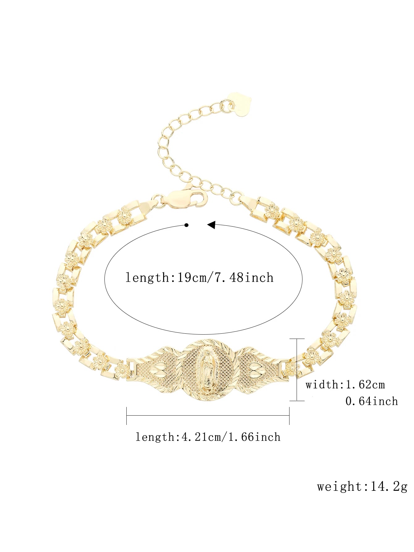 Religious Jewelry Virgin Mary Lucky Woman Gold Bracelet Suitable for Parties and Weddings