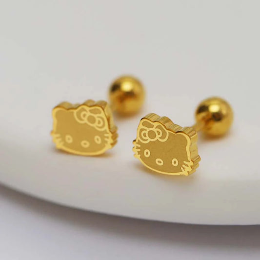 1Pair Kawaii Cartoon Sanrio Hello Kitty Earrings for Women Girls Titanium Steel Mini Cat Stud Earrings Jewelry Accessories Gifts