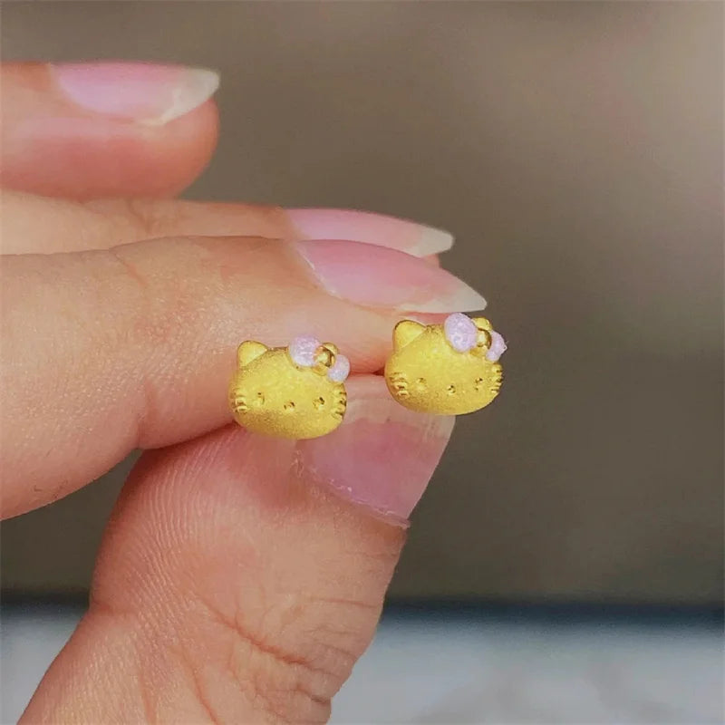 1Pair Kawaii Cartoon Sanrio Hello Kitty Earrings for Women Girls Titanium Steel Mini Cat Stud Earrings Jewelry Accessories Gifts